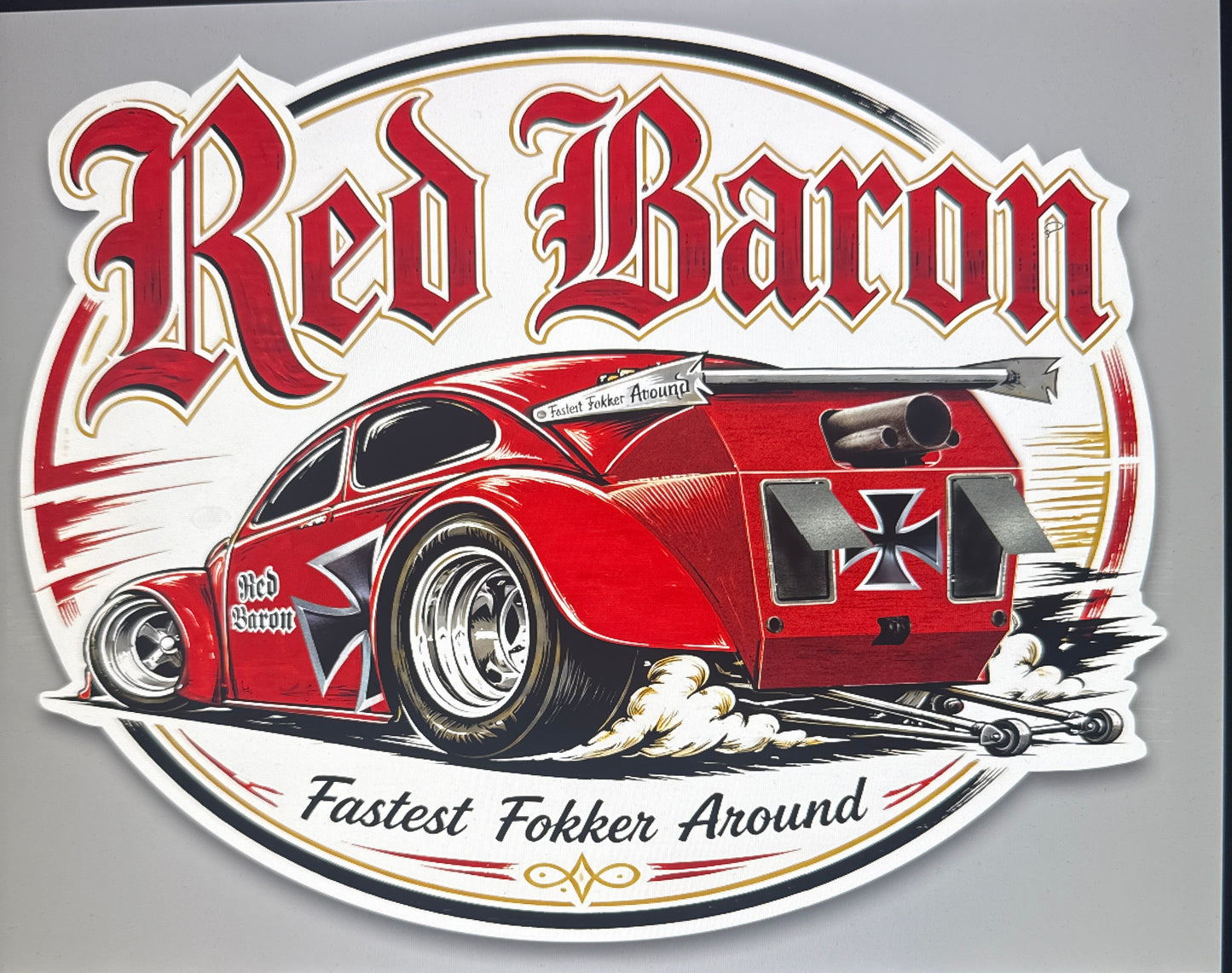 5 inch vinyl decal, Red Baron VW Drag racing.