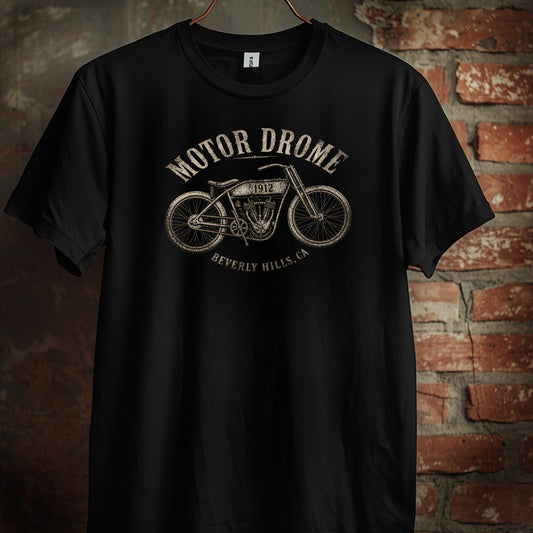 Beverly Hills 1920’s board track cycle racing T-shirt black 1 sided front unisex.