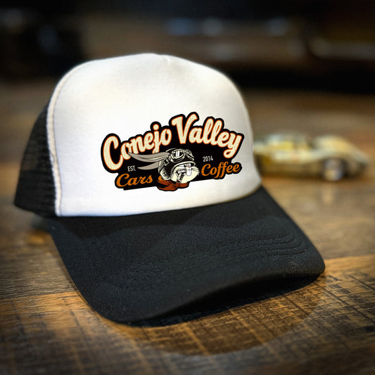 White Conejo Valley Cars & Coffee trucker hat