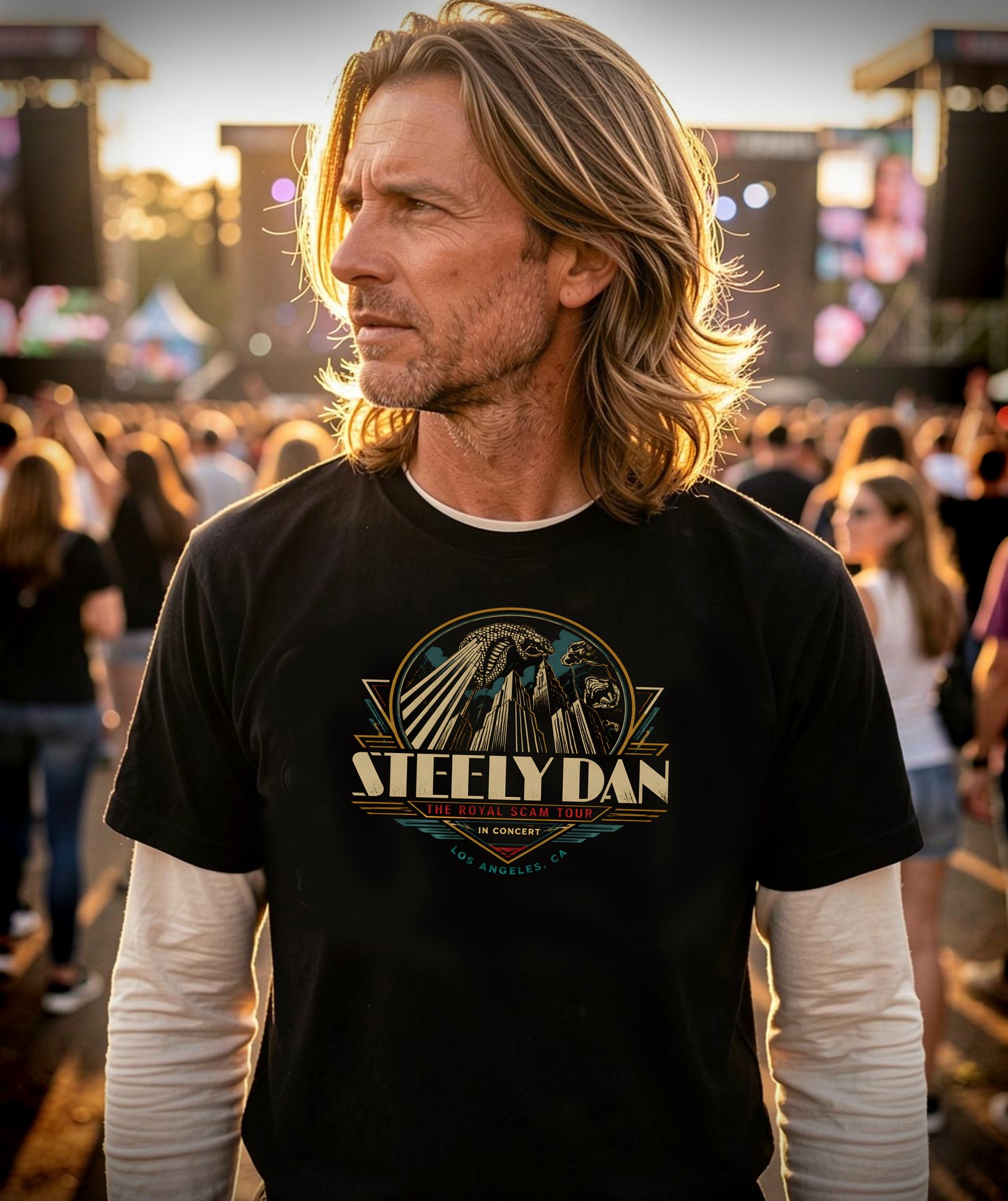 Steely Dan, short sleeve crew t-shirt, concert 1975 bootleg style