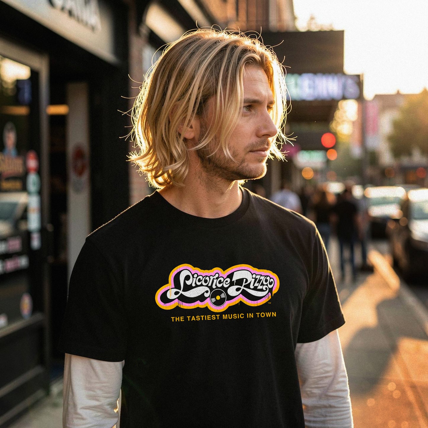 Licorice Pizza record store, short sleeve crew t-shirt
