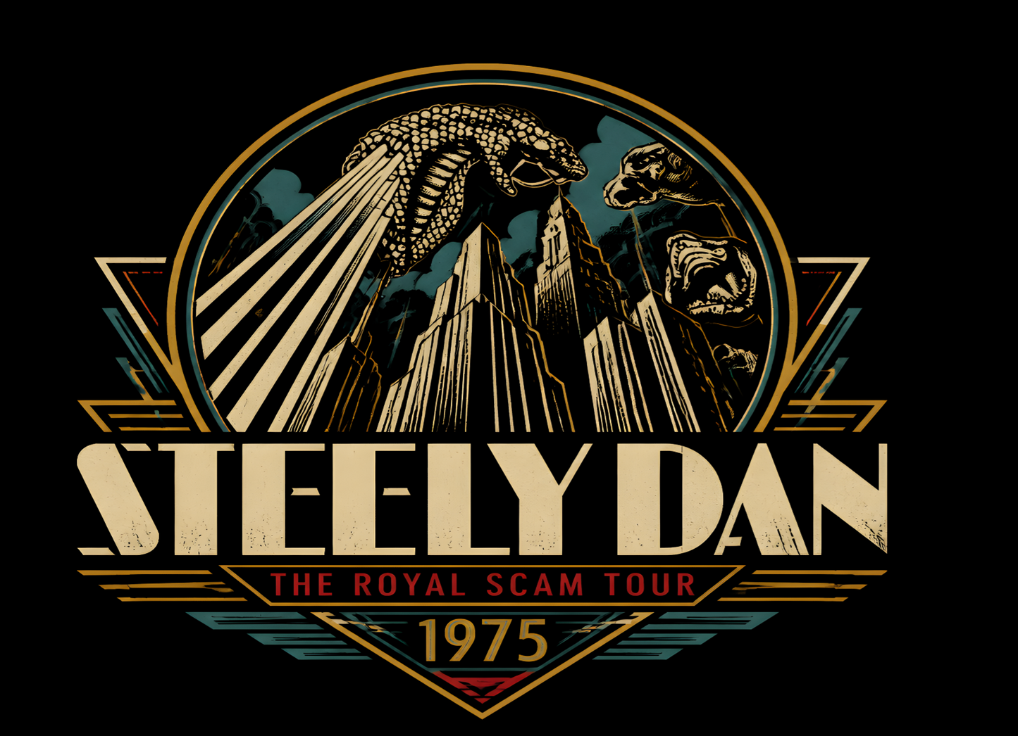 Steely Dan, short sleeve crew t-shirt, concert 1975 bootleg style
