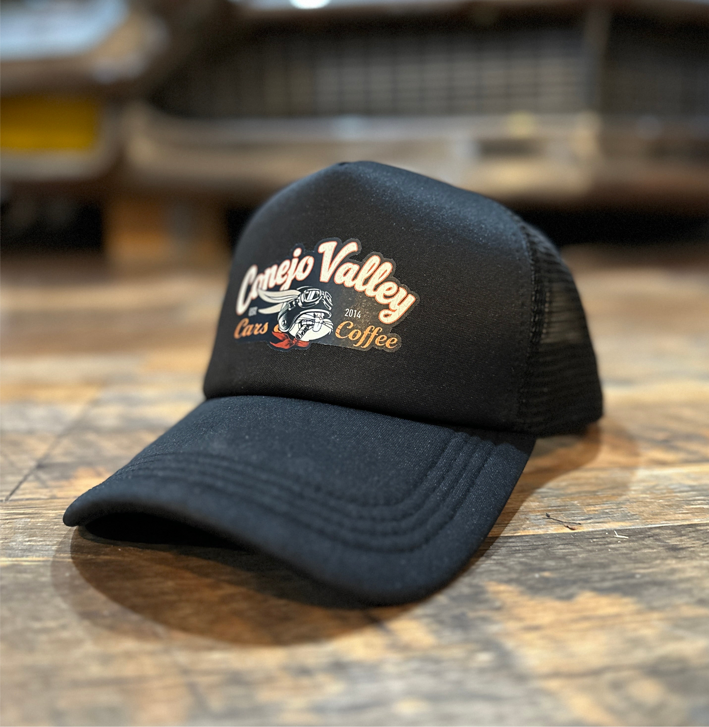 White Conejo Valley Cars & Coffee trucker hat