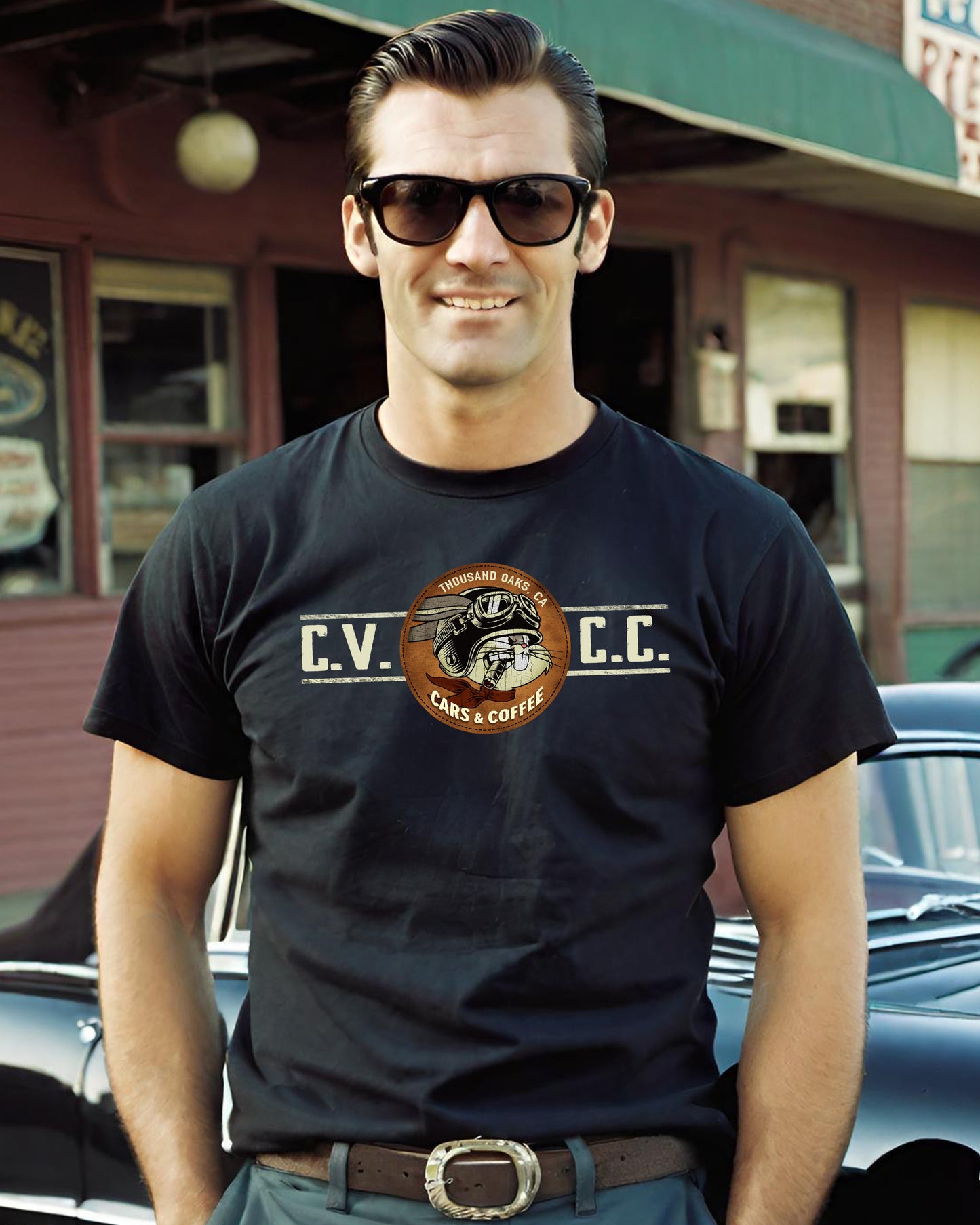 CVCC  T-shirt. Patch style graphic.